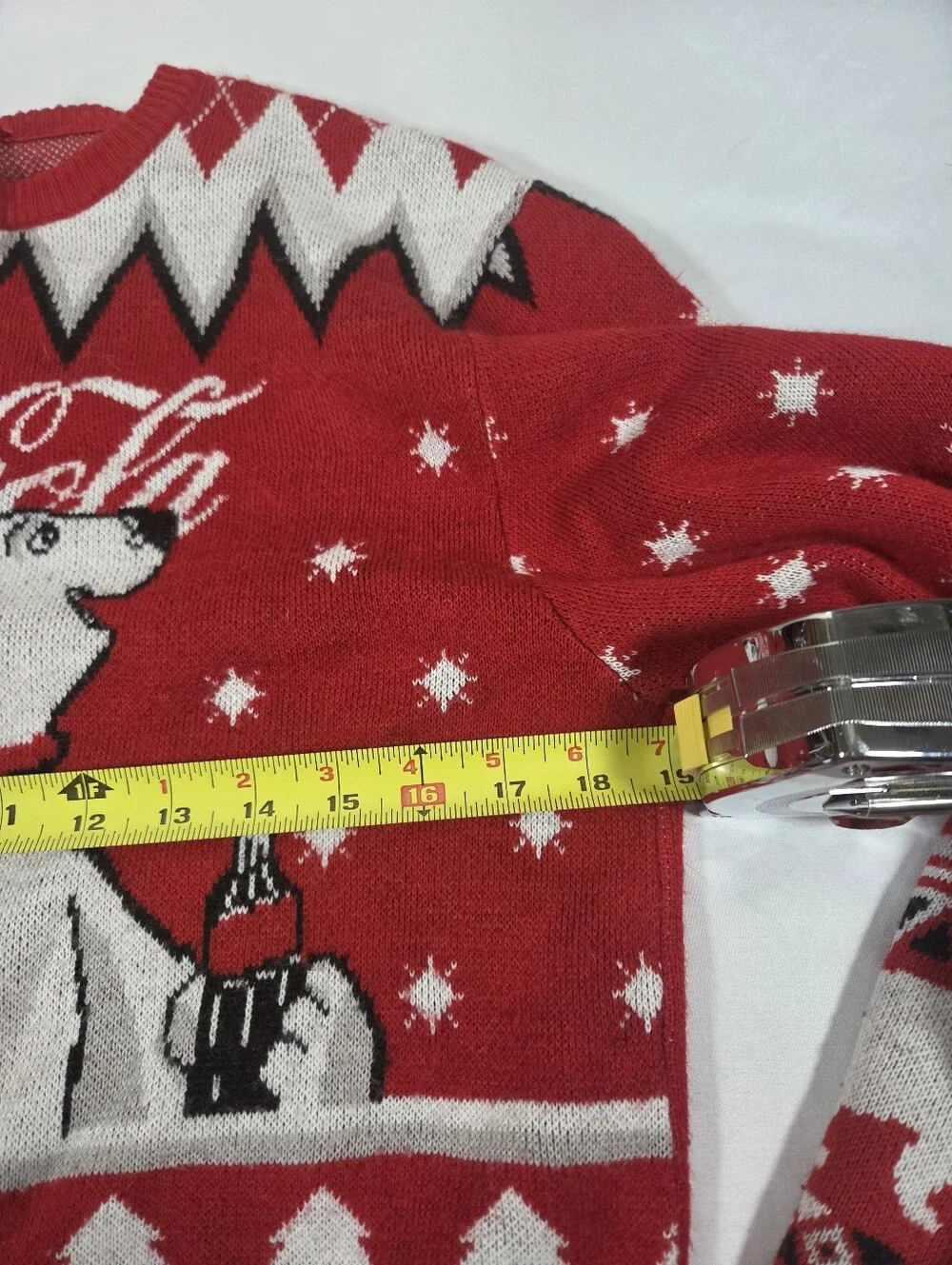 Coca Cola Polar Bear Ugly/Cute Red Fair Isle Holiday Crewneck Sweater M
